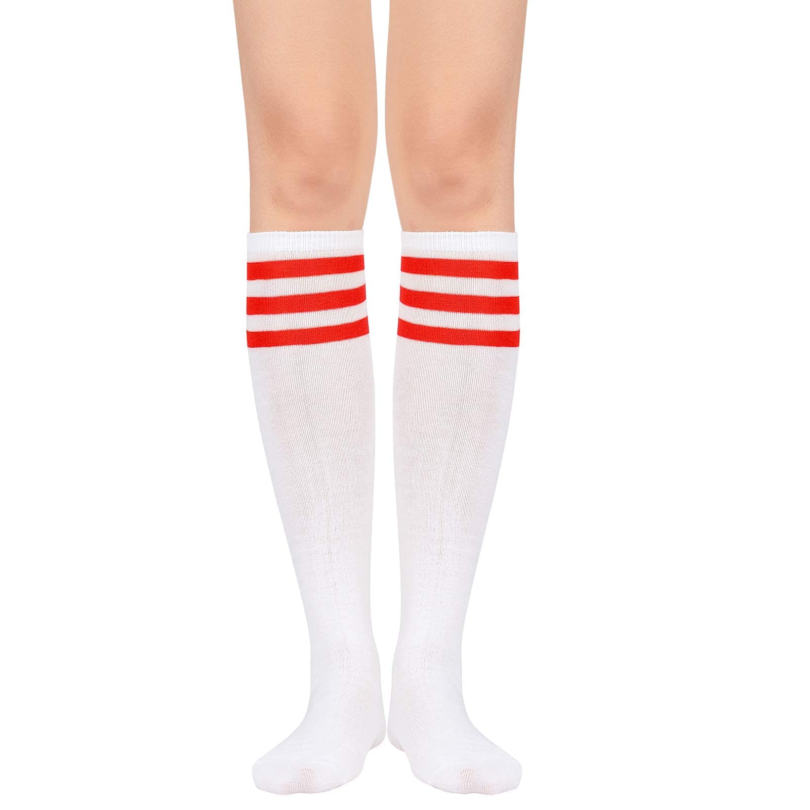 American Trends Women's Knee High Socks,Retro Striped Athletic Tube Socks for Softball, Cheer, School Spirit Week &amp; Field Day
