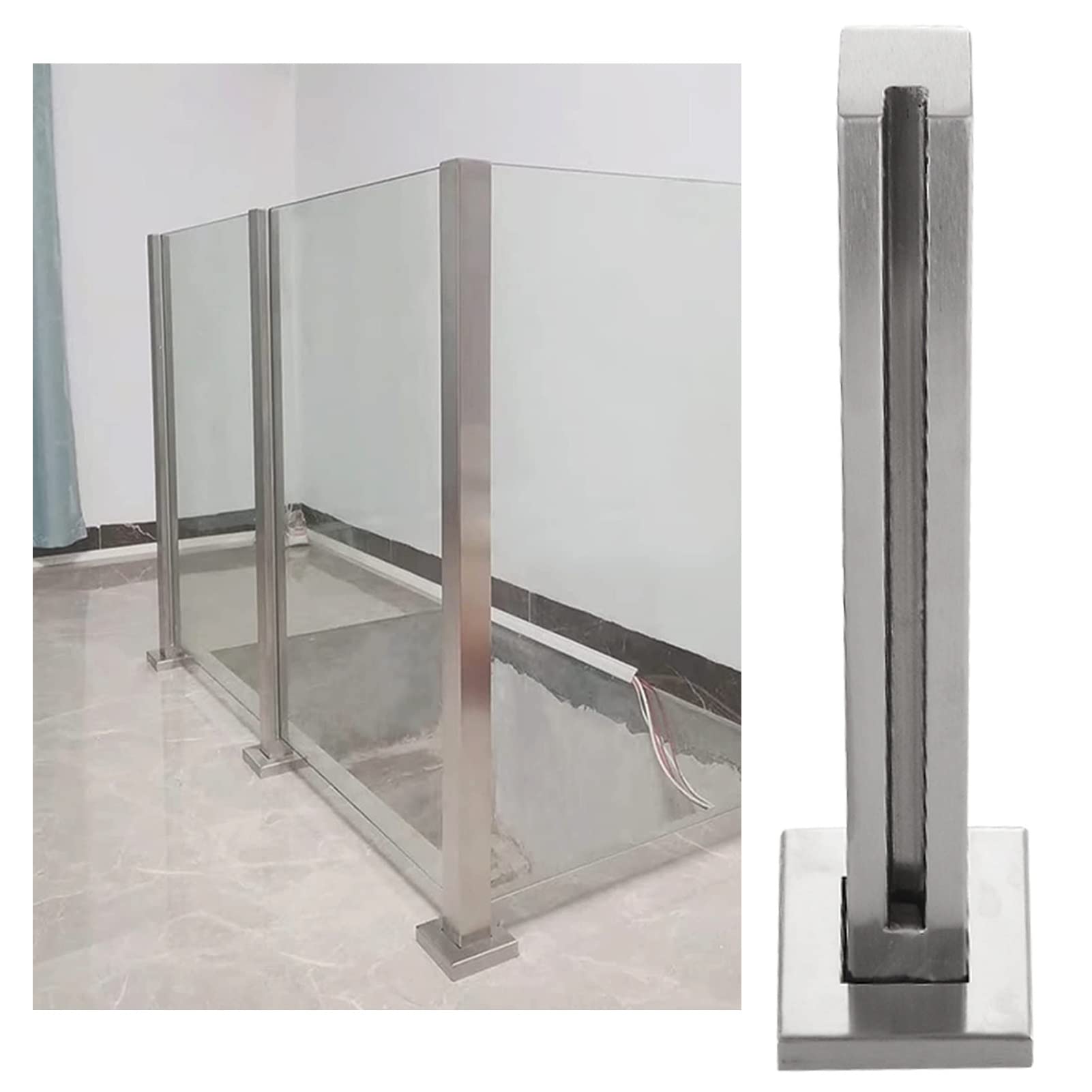 GHHVFEC Square Glass Balustrade Metal Railing Post Clamp - Vertical Fence Support System For Indoor/Outdoor Use - Modern Glass Balustrade Kit,End Post-105cm/41.3