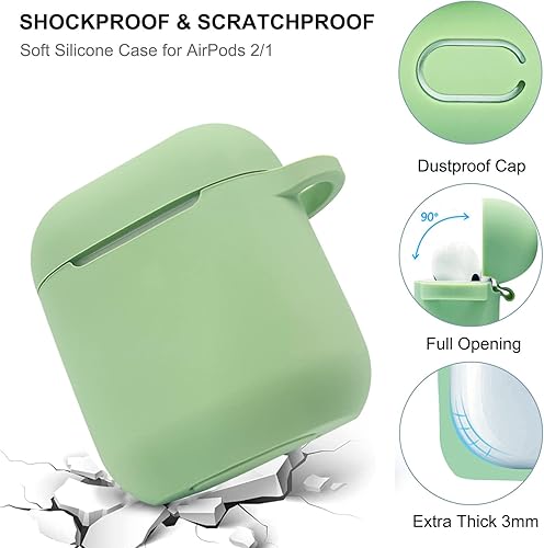 Miniatura 3 de Funda para AirPods, funda protectora de silicona con llavero de pulsera de cuentas compatible con Apple AirPods de 2 y 1 generación (verde aguacate)