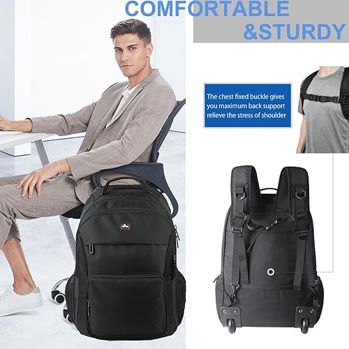 Miniatura 4 de Mochila con ruedas, mochila con ruedas para laptop de 15.6 pulgadas, mochila de viaje para equipaje de mano, bolsa de negocios, para hombres,