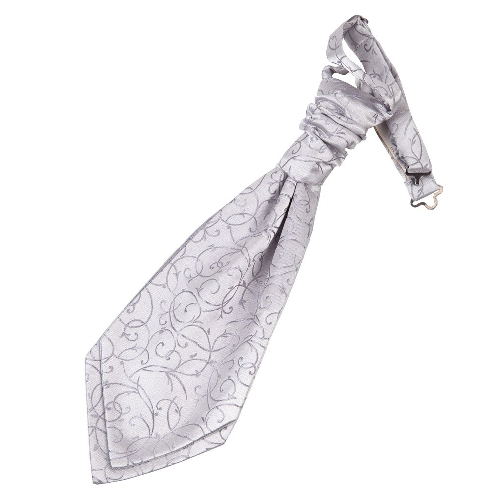 DQT Boys Swirl Floral Pre-Tied Scrunchie Cravat - Wedding Pageboy Formal - Silver