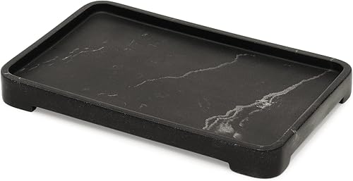 Miniatura 1 de Suanti Bandeja de tocador de baño, bandeja de tanque de inodoro, bandejas de fregadero de cocina estilo mármol negro para toallas de jabón,