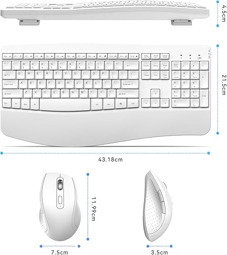 Miniatura 6 de PEIOUS Teclado y mouse inalámbricos, teclado ergonómico y mouse combinados, teclado de tamaño completo, inalámbrico con reposamuñecas de palma,