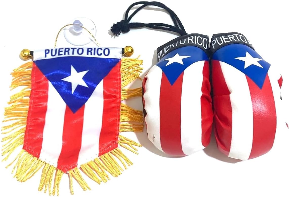 Puerto Rico car flag and boxing glove window hanging set car Puerto Rican flags accessories combo pack