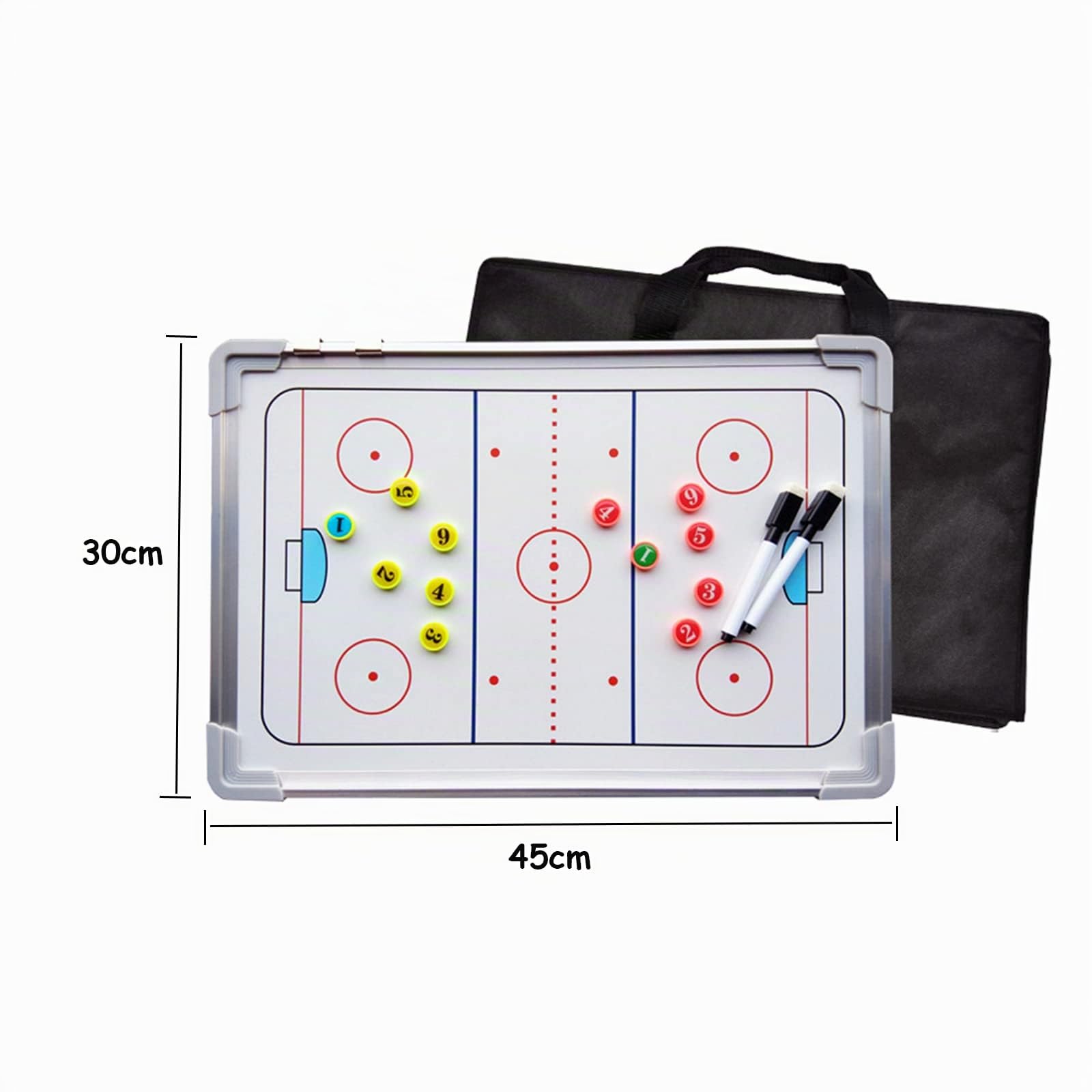 Joyeee Grand tableau tactique pour hockey sur glace, double face, étanche, avec joueur d'athlète magnétique et palets, marqueur magnétique effaçable à sec avec gomme, sac de rangement