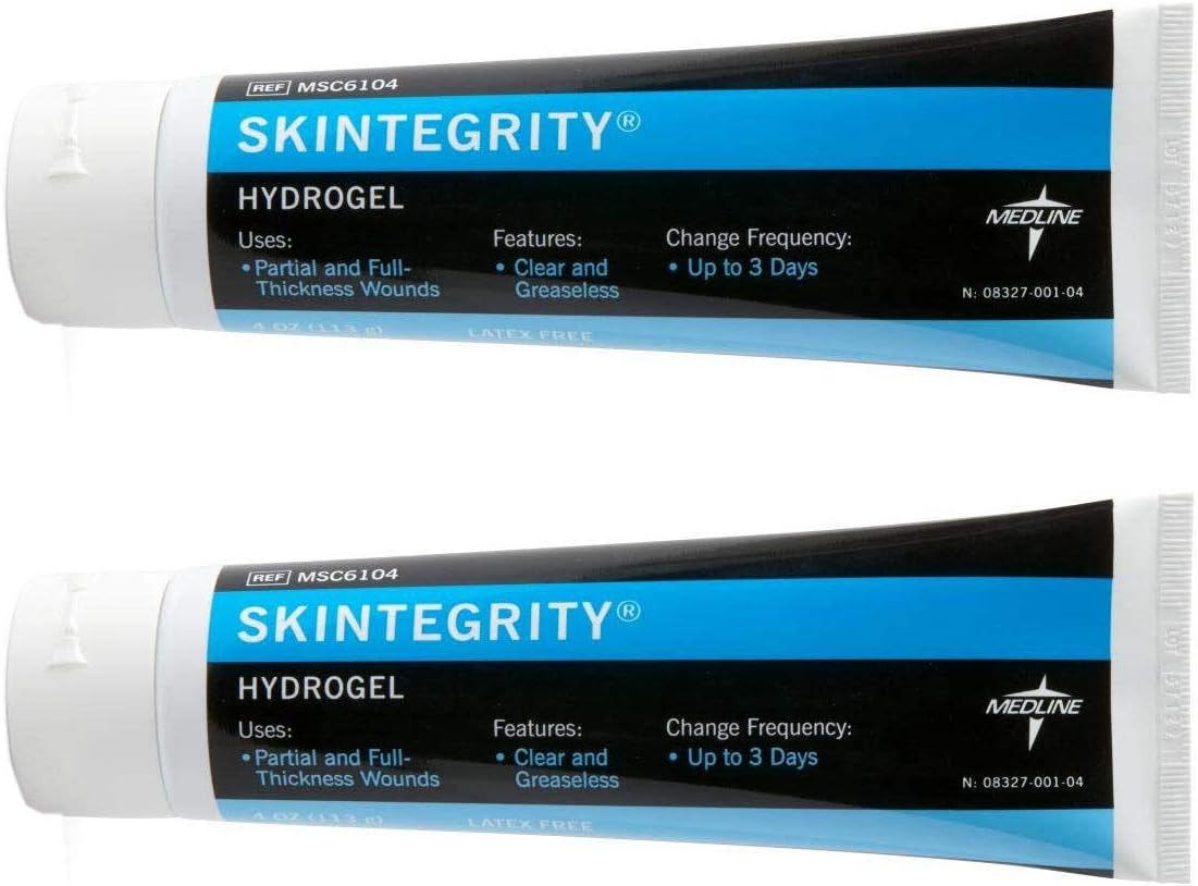 Medline Skintegrity Hydrogel, Clear and Greaseless, Lasts up to 3 Days, 4-oz Tube, (Pack of 2)