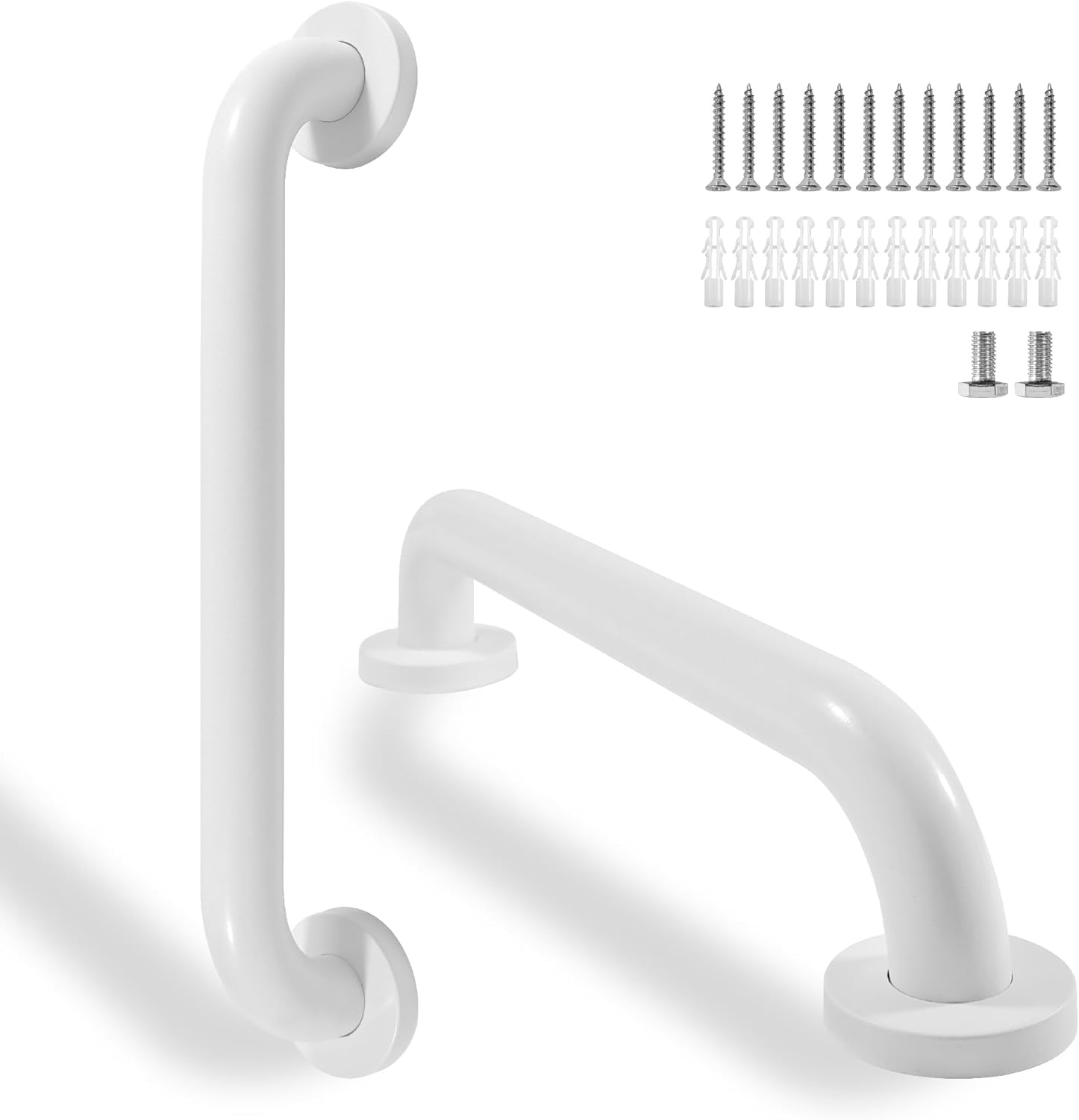 Shower Grab Bar, 2 Pack 16 Inch White Bathroom Safety Bar, 1.25" Diameter 304 Stainless Steel Grab Bars for Bathtubs and Showers, Handicap Shower Grab Bar for Seniors Elderly