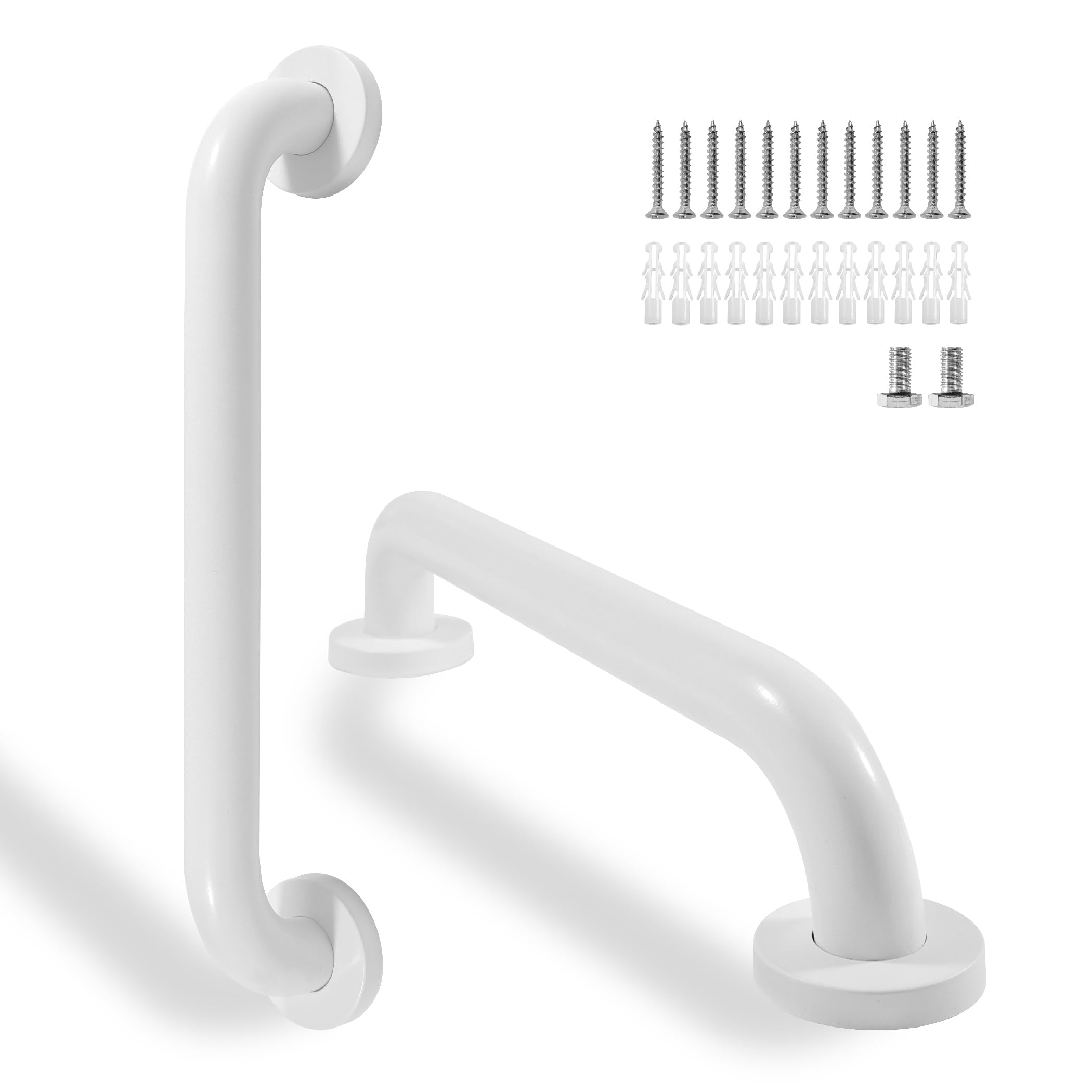 Photo 1 of *MISSING PARTS - see clerk notes*
Rackickyer Shower Grab Bar, 2 Pack 16 Inch White Bathroom Safety Bar, 1.25" Diameter 304 Stainless Steel Grab Bars for Bathtubs and Showers, Handicap Shower Grab Bar for Seniors Elderly