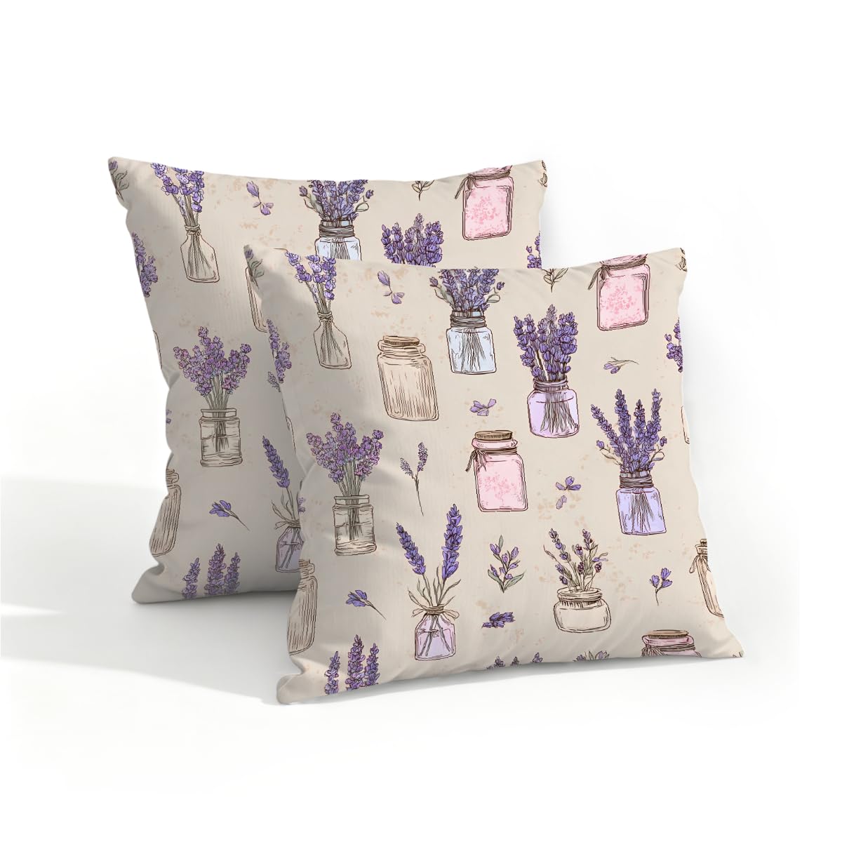 Outdoor Pillow Covers Waterproof Pillowcases 16x16in Set of 2 Vintage Lavender Floral Vase Decorative Throw Cushion Case for Couch Sofa Garden Patio Furniture