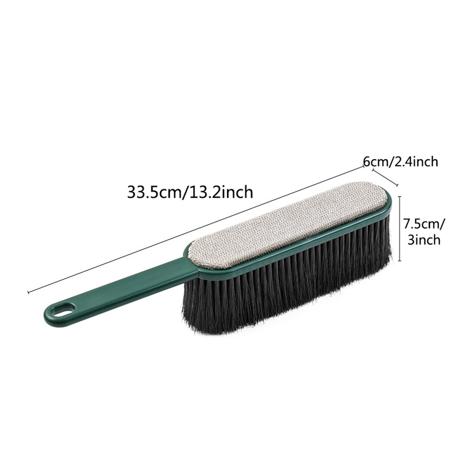 Escoba de mano verde y removedor de pelo de ropa, cepillo de cerdas suaves para sofá, alfombras y mostrador, ideal para eliminar el pelo de mascotas y el polvo fino
