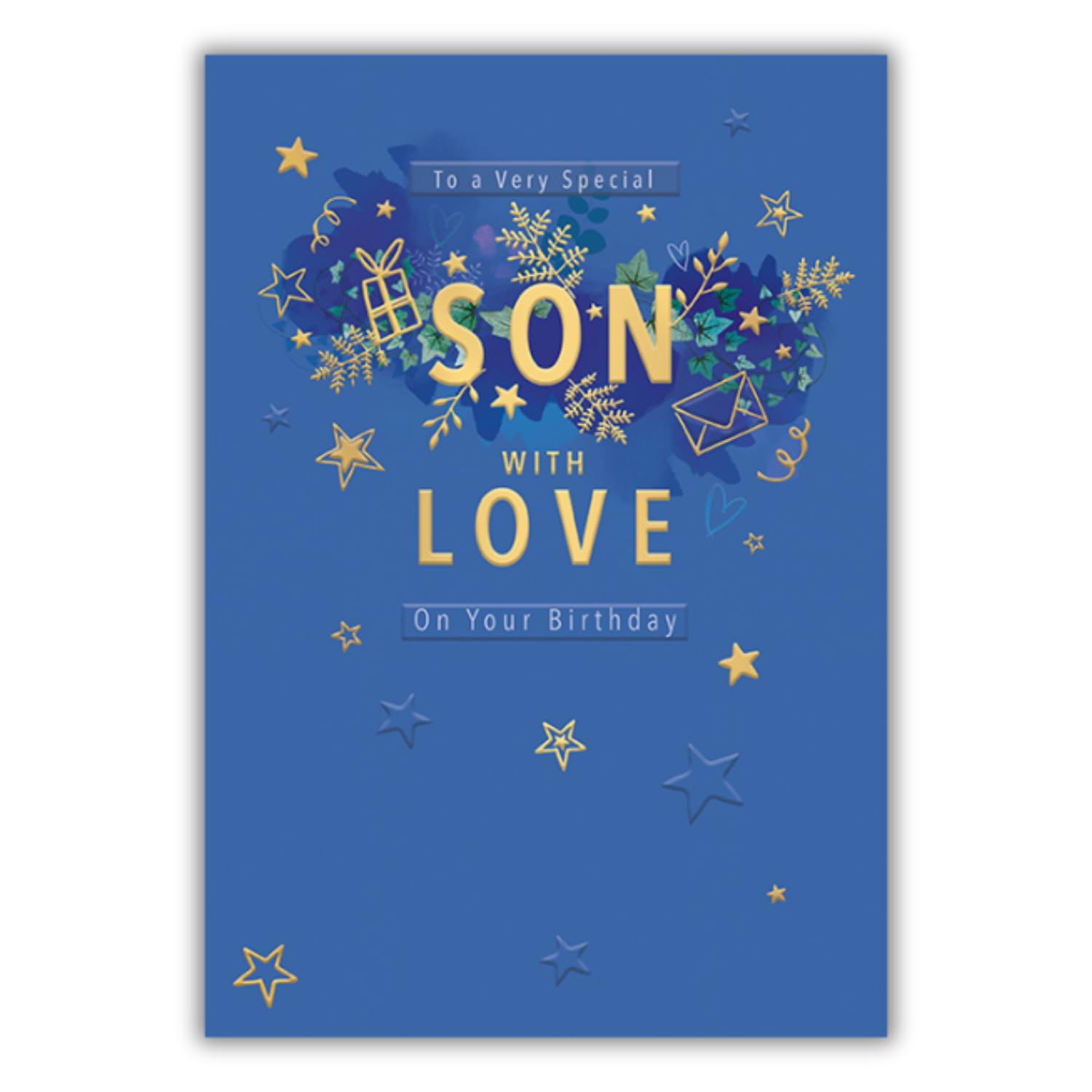 WORDS 'N' WISHES Son Birthday Card, Foiled Caption Surrounded by Foliage Multi-Coloured, 23.5 x 16.5 cms