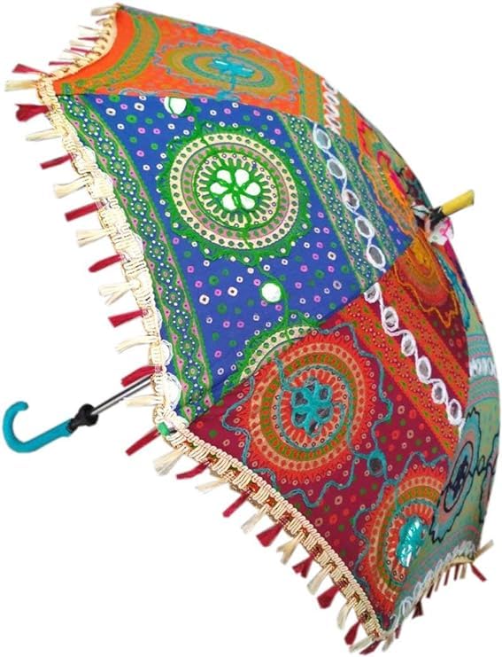 Rajasthani Embroidery Designer Umbrella for Event Decoration, Pre-Wedding Photoshoots, Traditional Festivals & Home Décor - Handcrafted Multicolor Umbrella (Set of 3)-image-29