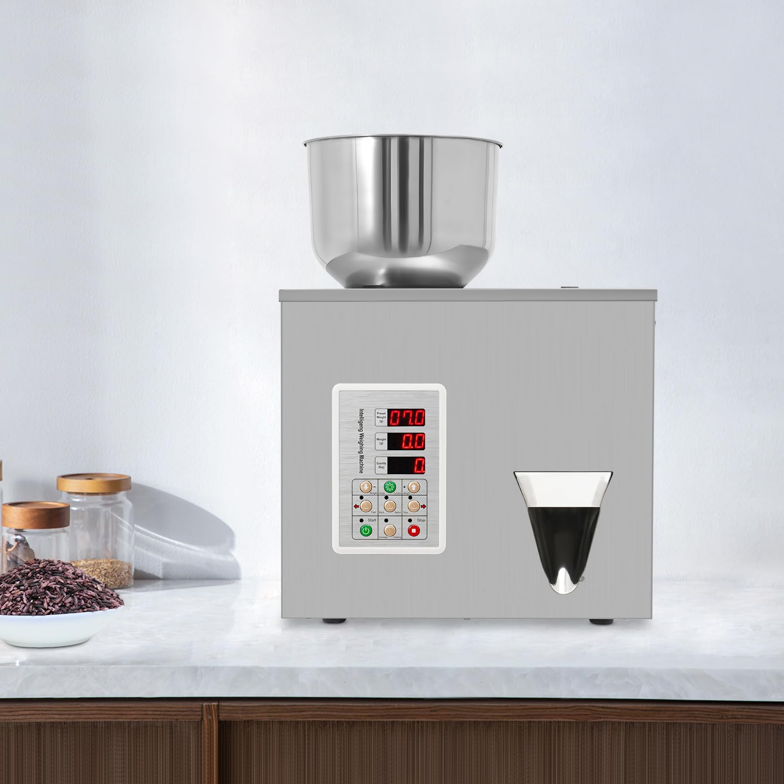 180W Pulver Granulat Abfüllmaschine mit LCD-Display,1-50g,2-5s/Bag | Automatische Pulverfüllmaschine mit Automatisches Füllen,für Dosierung von Tee, Körnern,Kräutern, Reis,chemischen Materialien