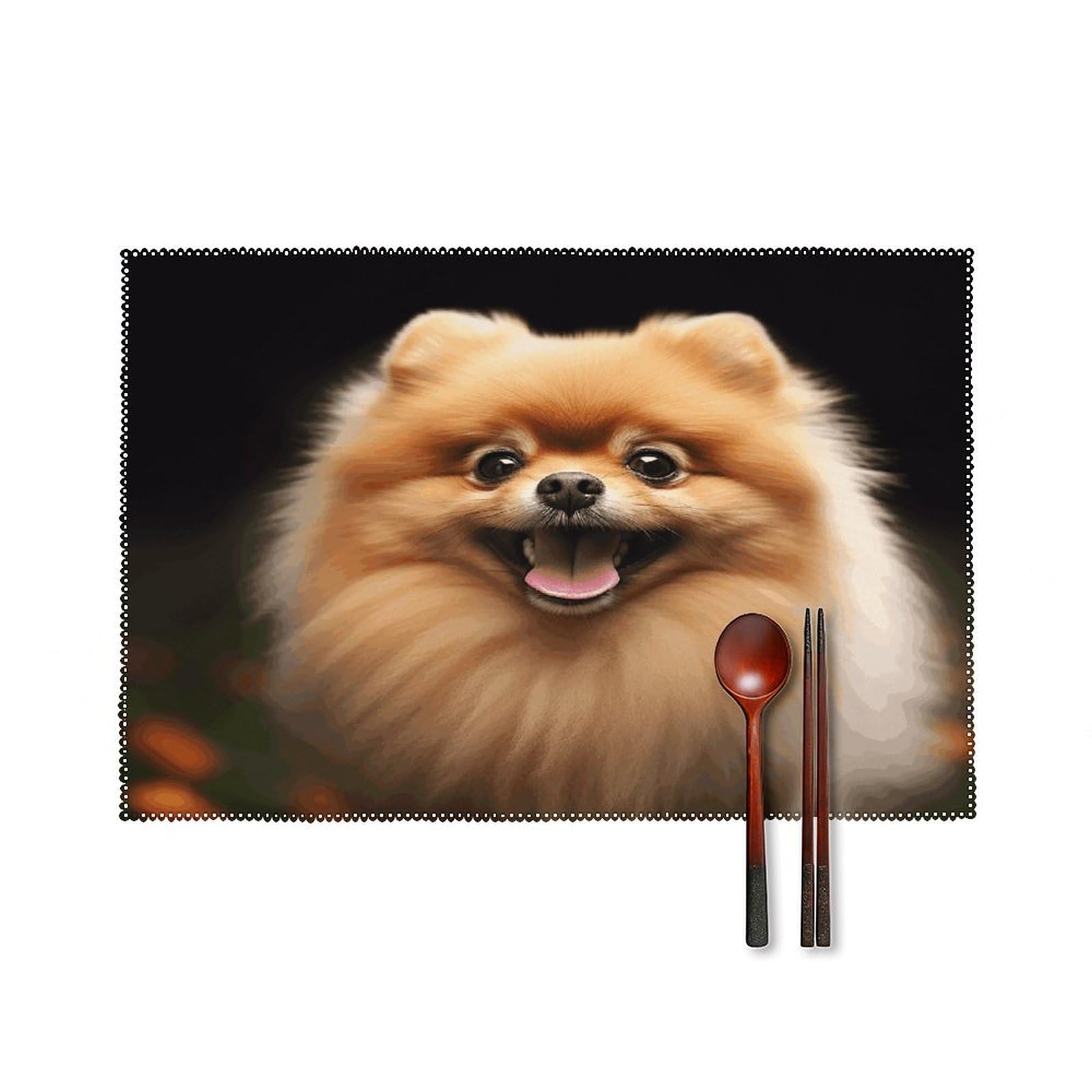Pomeranian Placemats Set of 4 Heat Resistant Non-Slip Place Mats Reusable Dining Table Mats Canvas Place Mat Anti-Fading Waterproof Placemats for Dining Table Decor
