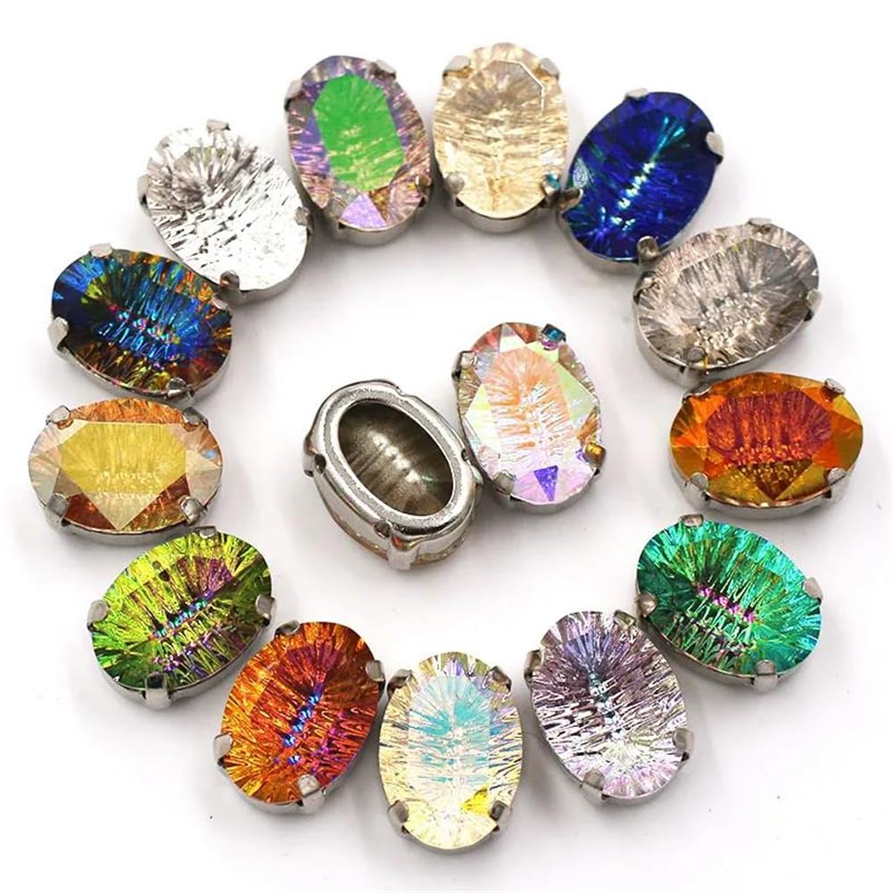 CEMELI 10 Pezzi 8~25mm Forma Ovale Cristallo Di Vetro Cucire Sulla Catena Di Strass Con Artiglio In Metallo Dorato Cucire Sui Vestiti Ricamo Perline - Foto 5
