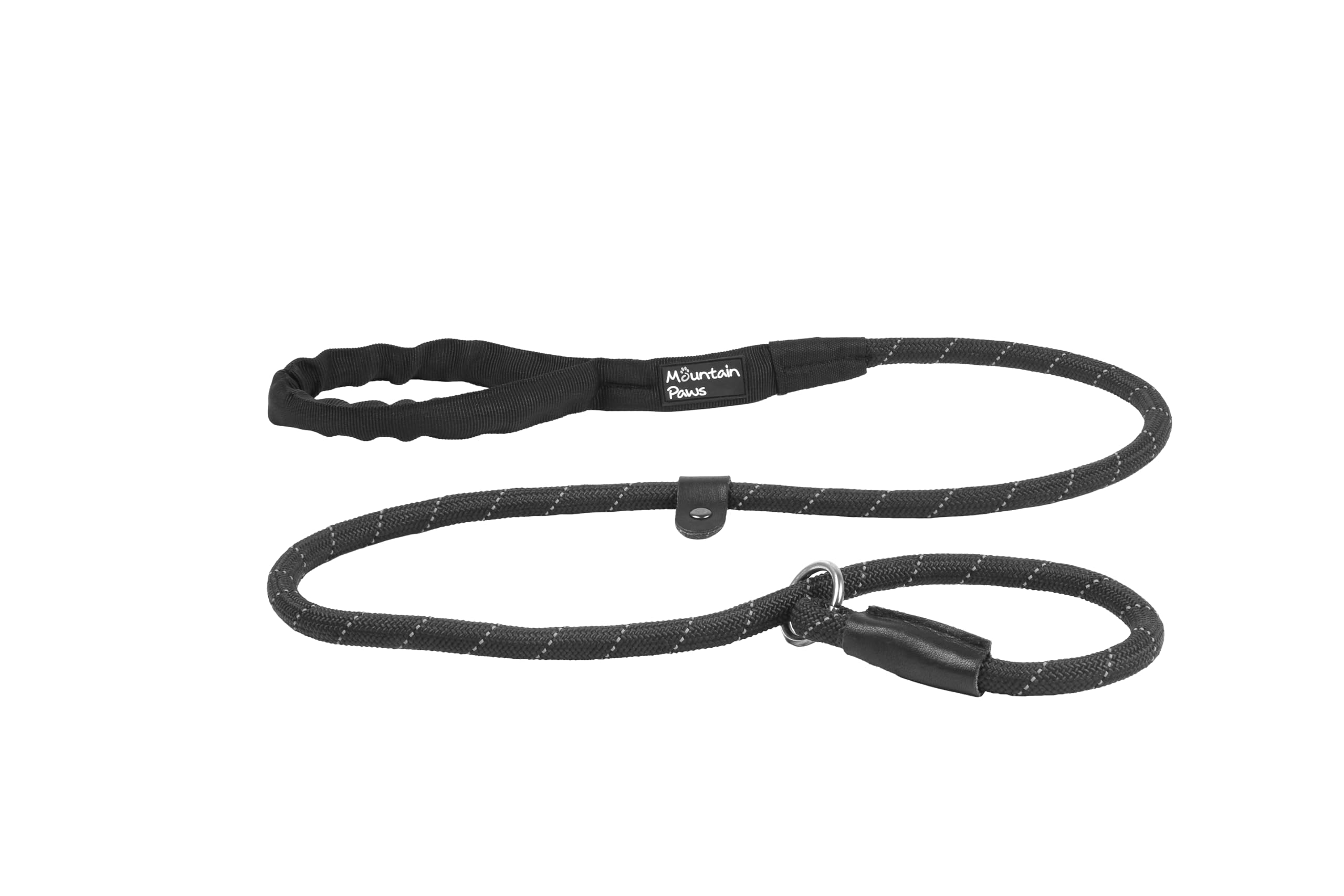 Mountain Paws Slip Rope Dog Lead | 1.5m, One-Size-Fits-All, Slip-On Rope Leash | Easy to Fit, No Collar or Harness Needed | Durable & Weather Resistant Climbing Rope with Reflective Stitching (Black)