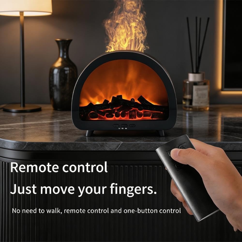 Diffusore di Oli Essenziali Caminetto, Fuoco Finto con Telecomando e Timer