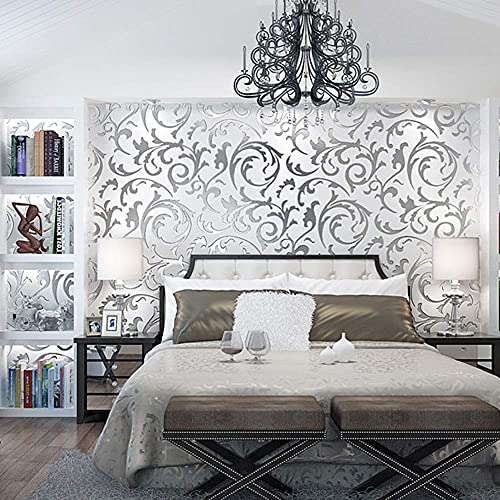 Greensen 3D Luxury Embossed Wallpaper Roll - Non-Woven Silver Leaf Pattern for Bedroom Living Room, TV Background - Image 4