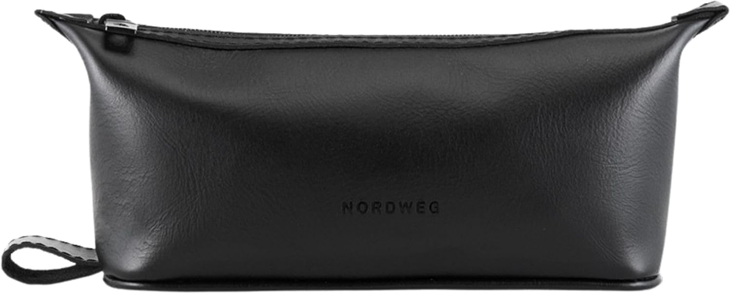 Nordweg Nomad Leather Toiletry Bag NW084 – Waterproof Lining, Compact Travel Dopp Kit with Hanging Strap (Black)