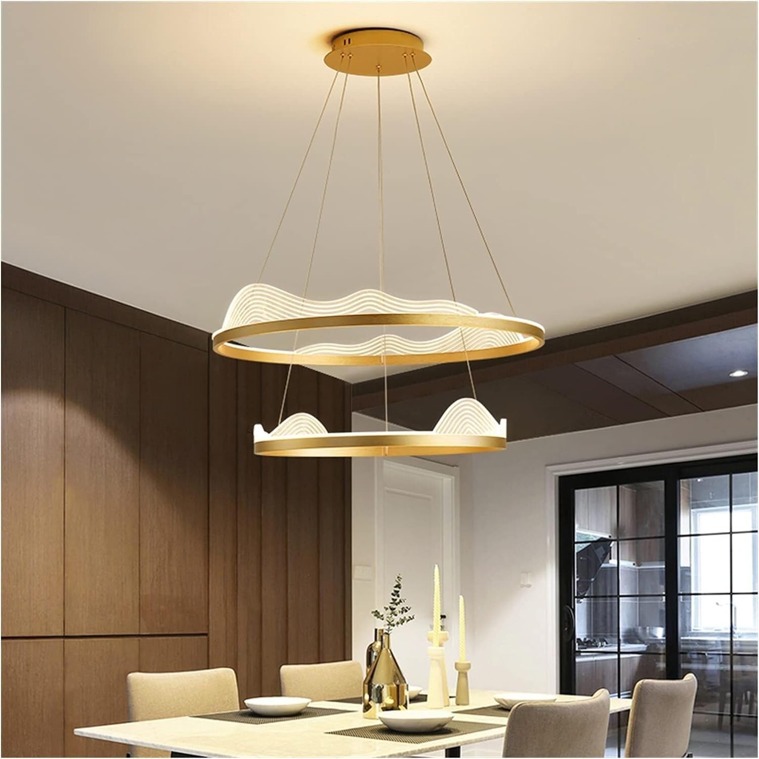HYJAUSXB Chandelier, Style Gold Ring Pendant Lights Chandelier Modern Decorative Led Lamps Living Room Lobby for Kitchens(40+60cm)