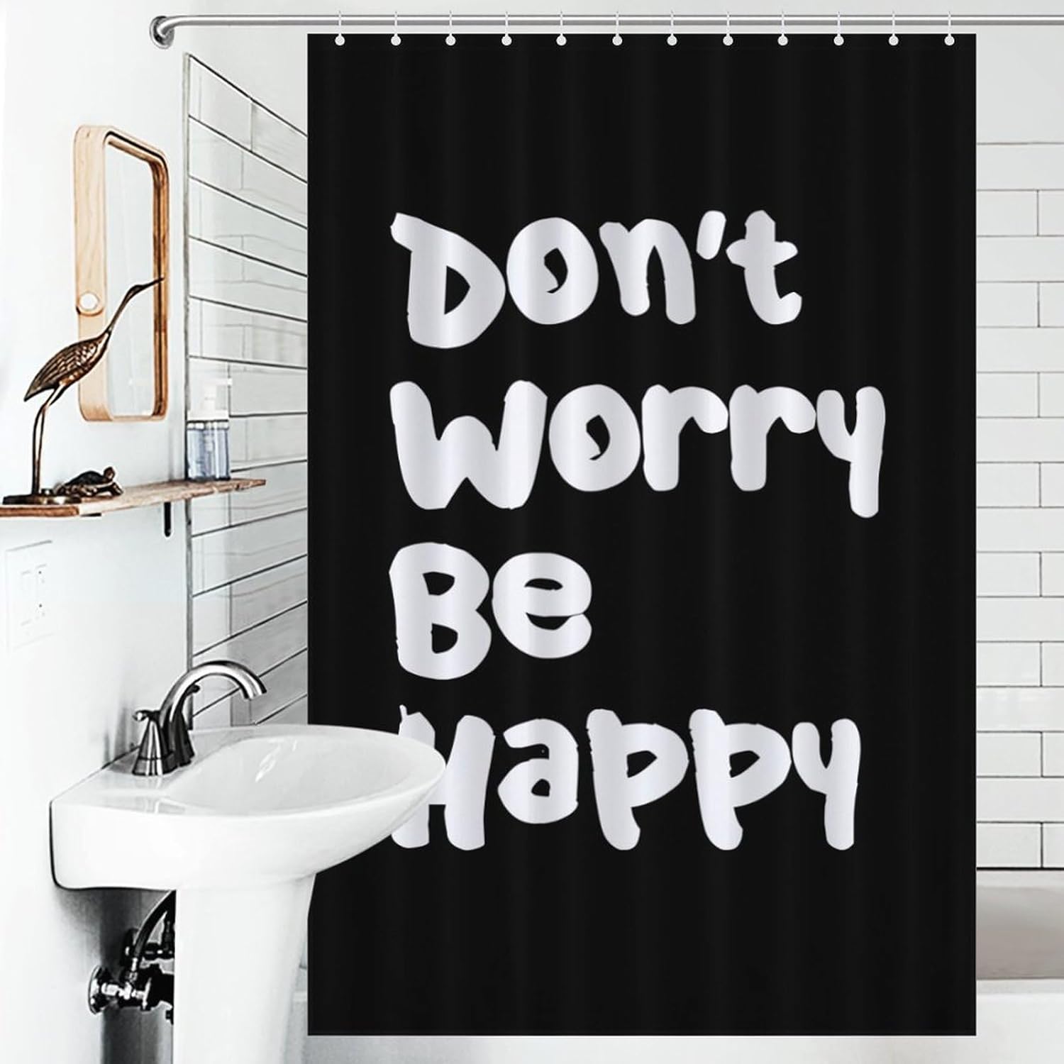 Don't Worry Be Happy Funny Shower Curtains Washable Bath Curtain Liner with Hooks for Bathroom Bath Tubs