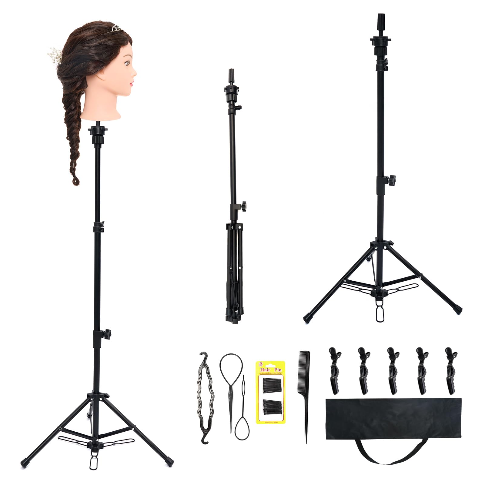 Neverland Beauty Wig Stand Tripod with Foot Pedal Adjustable Manikin Mannequin Head Holder Hairdressing Training Stand Black(47-130 CM)