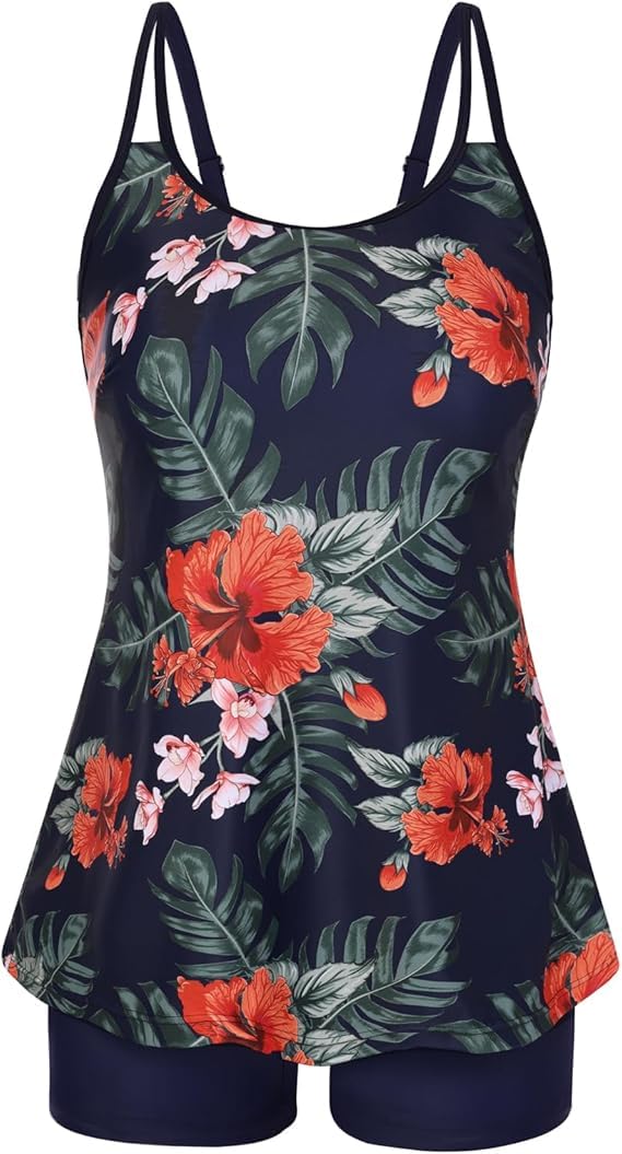 Hanna Nikole Tankini Damen Set,Freizeit Zweiteiler Badeanzug,Push Up Bademode,A-Linie Badeoberteile Mit High Waist Badeshorts s,Bauchweg Schwimmanzug