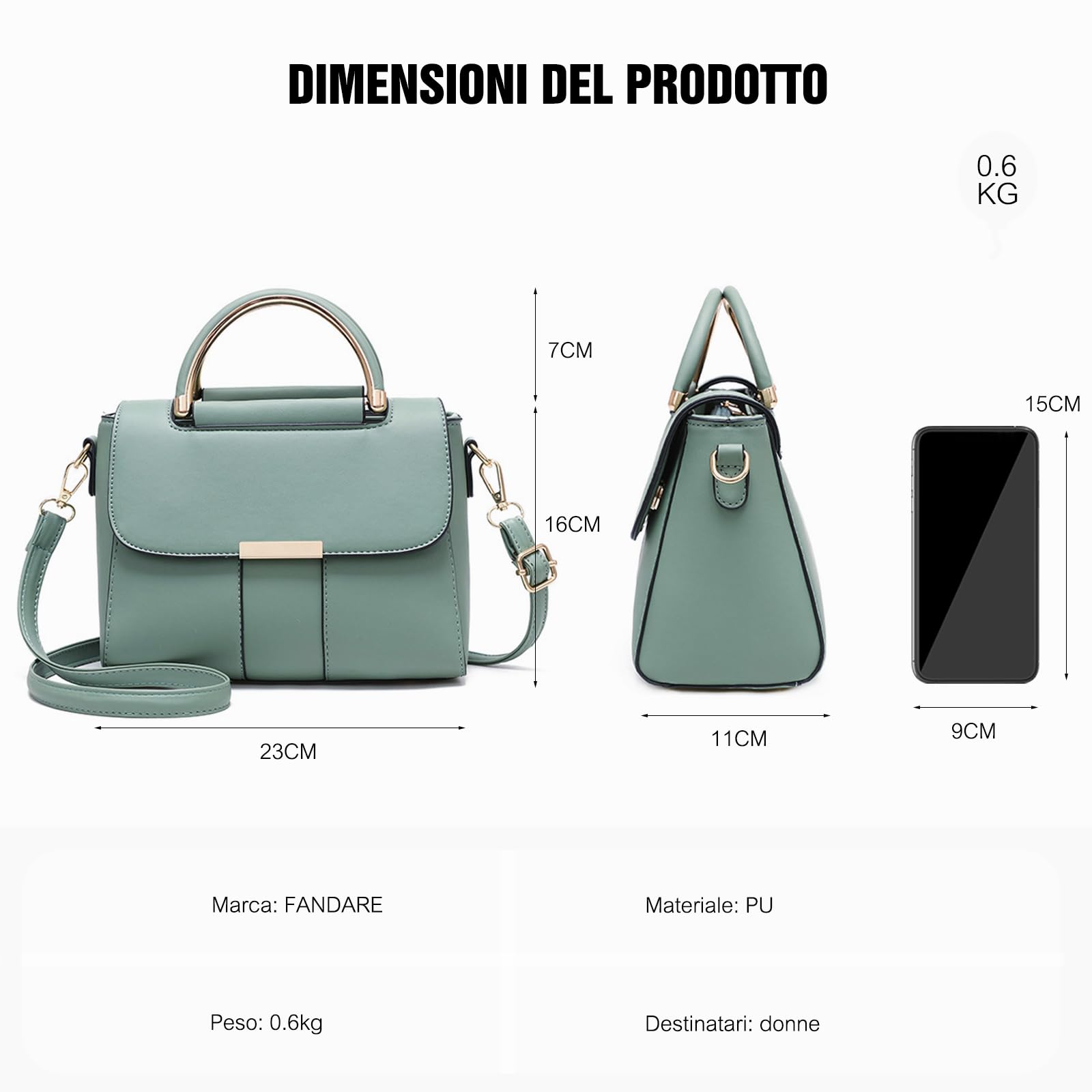 FANDARE Borsa a tracolla per Donna Elegante Borsetta Ragazza Borsa a Spalla PU Pelle Telefono Pochette Borsello Phone Crossbody Bag Cellulare Portafogli Borsa Viaggio Borsa a Spalla Nero