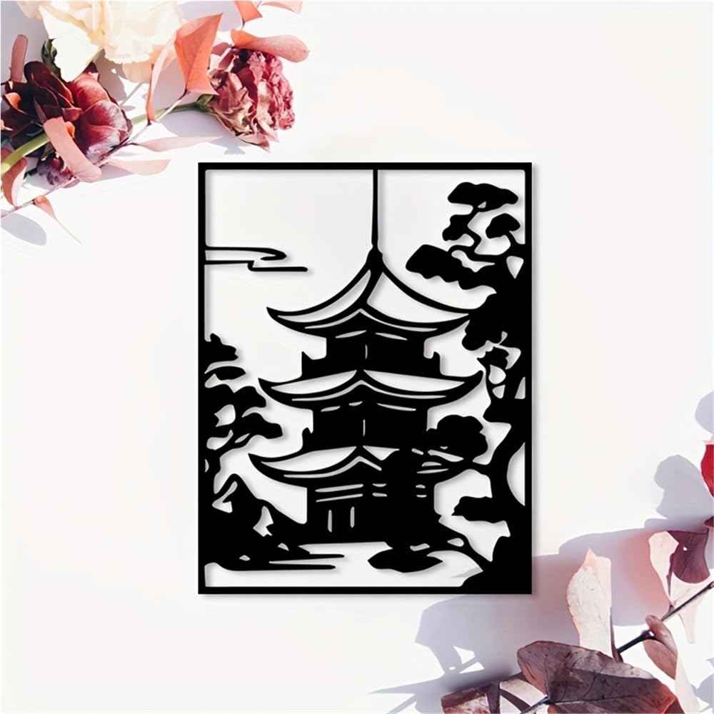 Generico Decoración de pared abstracta contemporánea de Metal, Arte de Pagoda japonesa, escultura de Torre de templo Zen asiático para Sala de estar, oficina o jardín (50 cm/20 pulgadas)