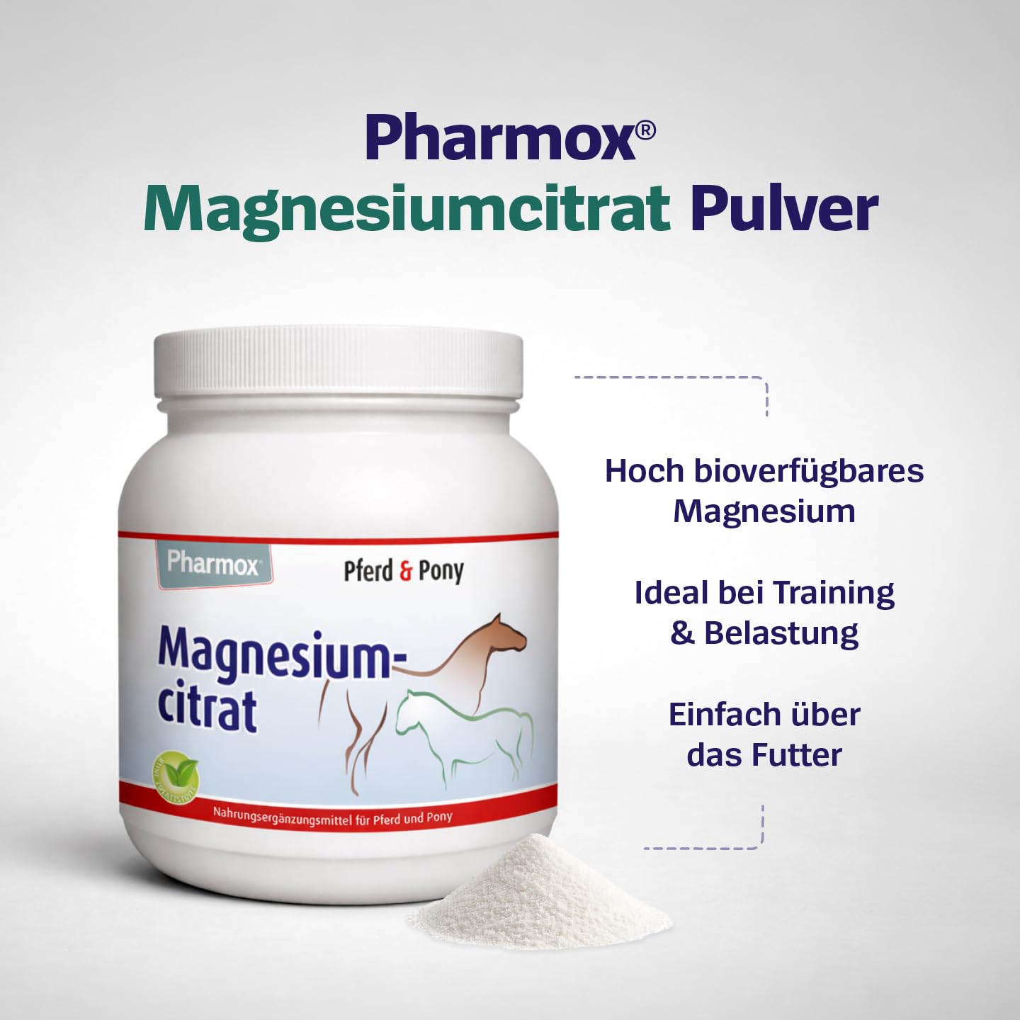 Pferd & Pony Magnesiumcitrat (1.500 Gramm Pulver) - 100% aus reinem Magnesium ohne Zusätze - Hochdosiert - Ist gut für die Muskelfunktion - Für den Erhalt starker Knochen
