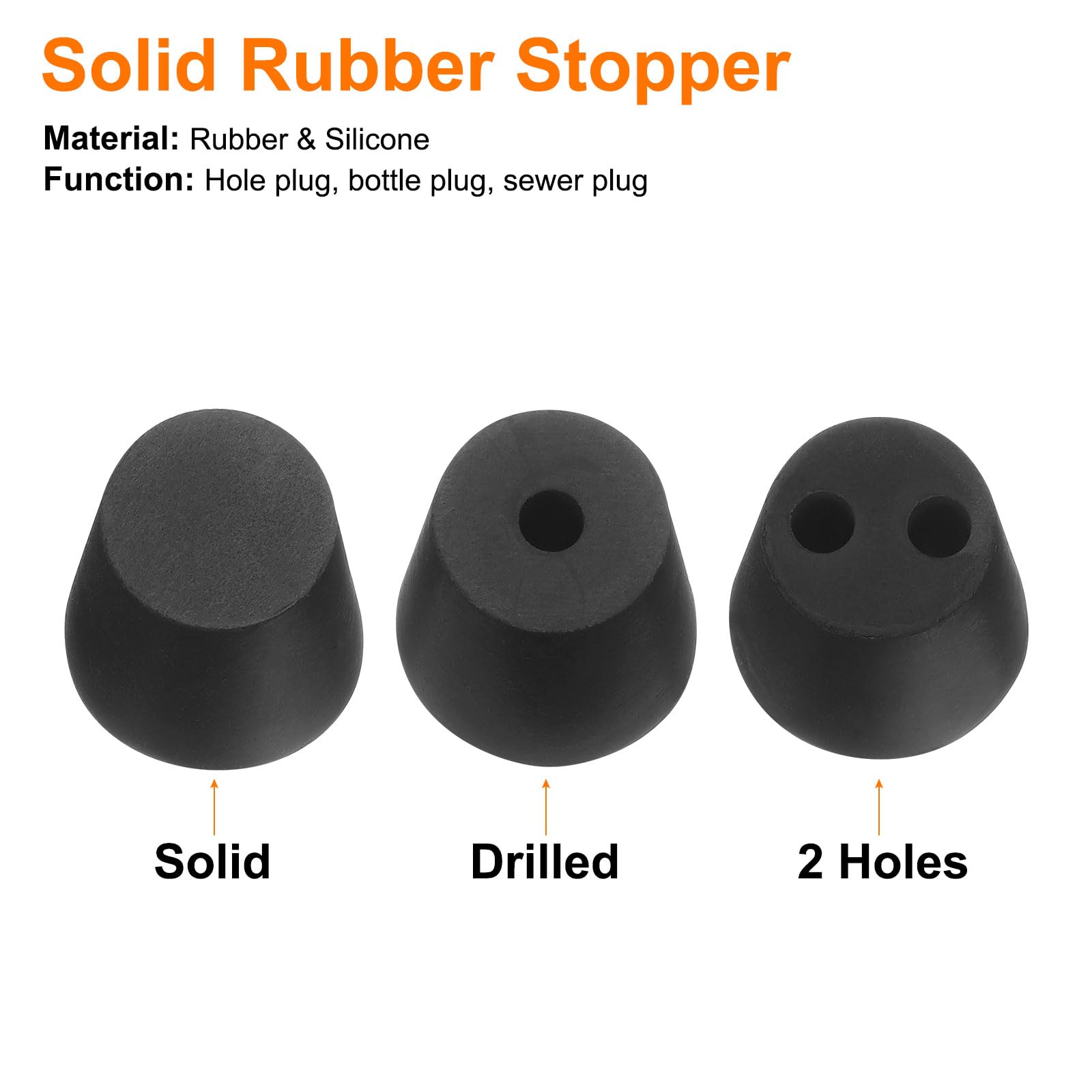 uxcell 4 Pcs 1-Hole Rubber Stopper, Tapered Lab Seal Tube Stopper Plug for Test Tube Flasks Glass Containers Industry and Laboratories, 28x24x25mm Black — Amazon image 3