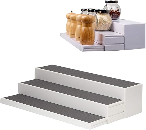 Miniatura 4 de Estante de especias de 3 niveles, organizador de especias de plástico expandible antideslizante, estante de cocina, soporte de almacenamiento de