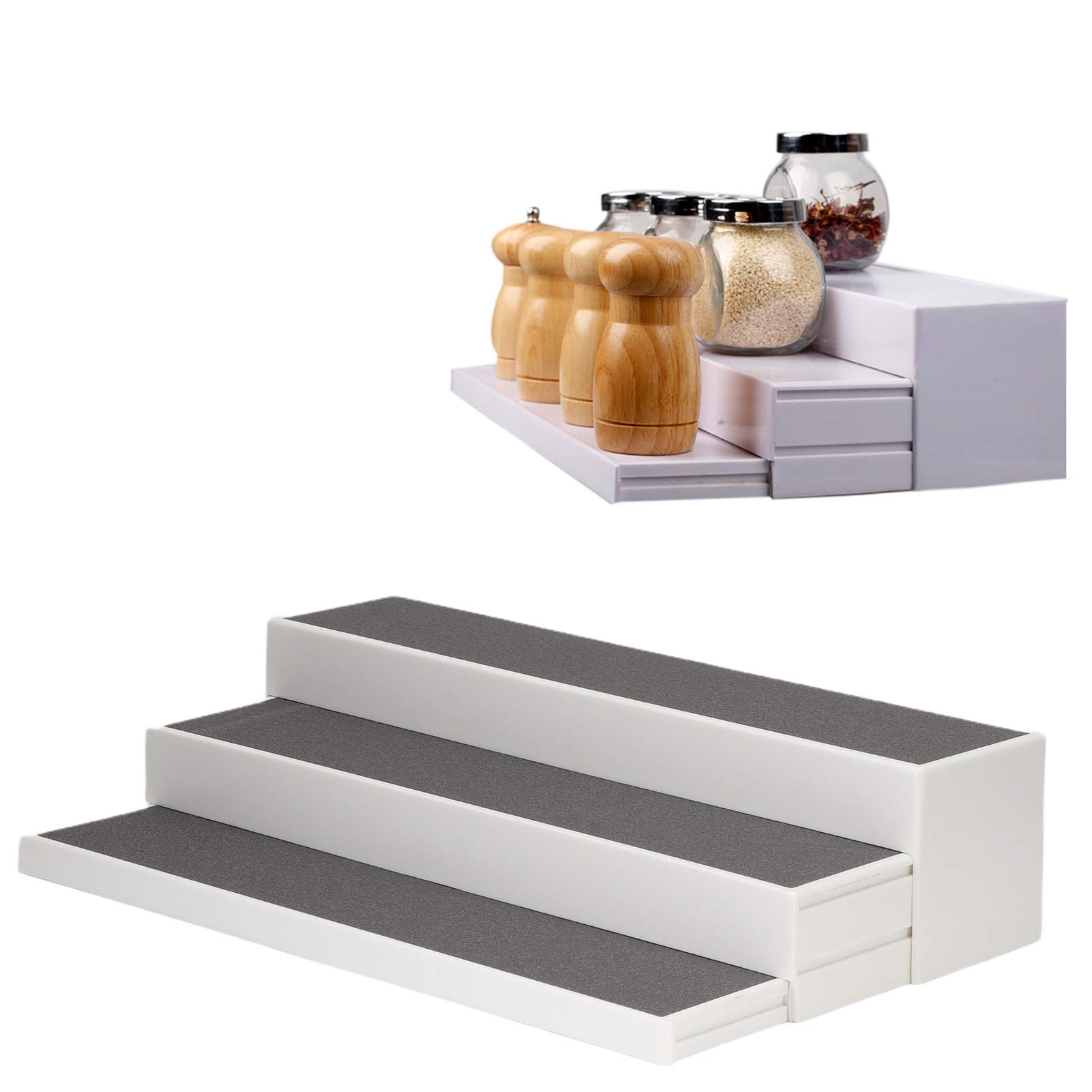 ZDDLOINP Porta Spezie Per Cucina, Portaspezie Salvaspazio A 4 Livelli, Profondità Regolabile Organizer Cucina, Per Bancone, Armadio (Set Di 2