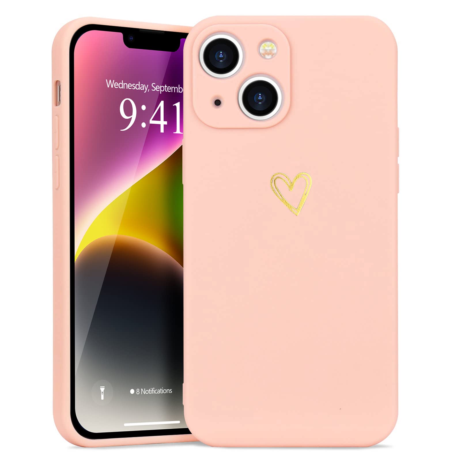 Wirvyuerfor iPhone 14 Case Cute Slim Shockproof Phone Case with Wireless Charging Support and Protection, Pink