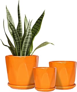 Ceramic Plant Pots, 6.7 + 5.3 + 3.9 Inch Octagon Pots for Plants, Flower...