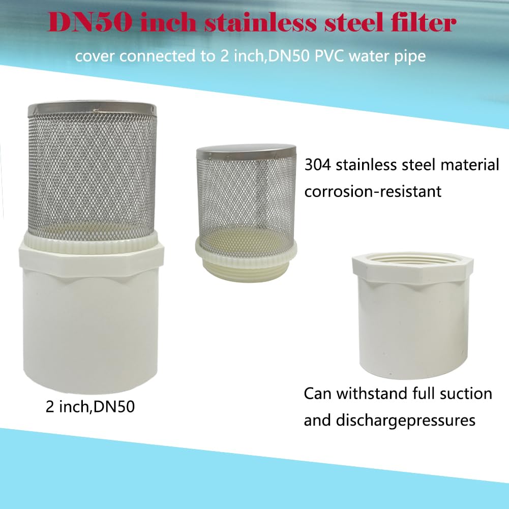 DN50/2 inch Suction Strainers Stainless Steel Filter Cover Connected to DN50/2 inchPVC Water Pipe Used to Remove Debris and Reduce Solid Entry — Amazon image 2