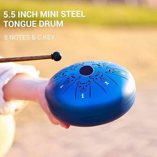 Miniatura 2 de Mini tambor de lengua de acero de 5.5 pulgadas, 8 notas C, tambor de mano de tecla C, tambor de tanque con patrón del zodiaco chino, instrumento de