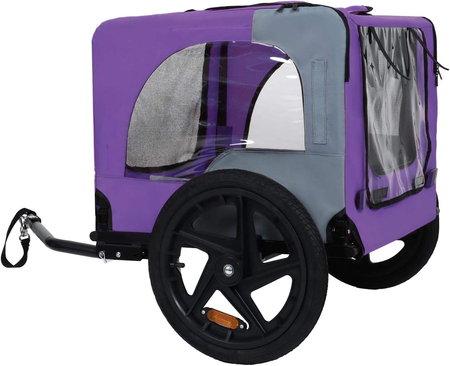 Outdoor Heavy Duty Collapsible Pet Bike Trailer with 16-Inch All-Terrain Wheels & Universal Hitch – Foldable Dog/Cargo Carrier Cart for Bicycles, Purple