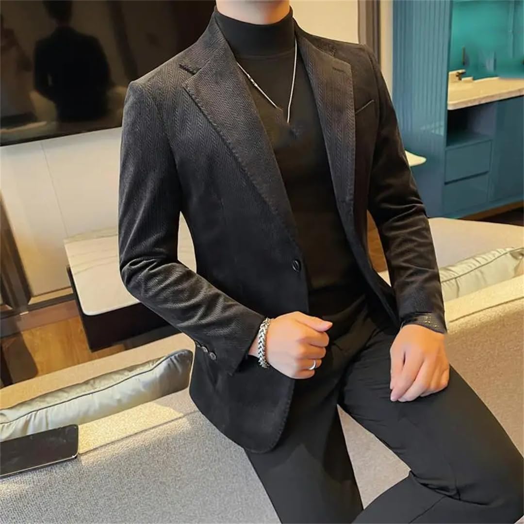 Men Luxury Corduroy Suit Jacket Business Casual Wedding Blazer Jacket