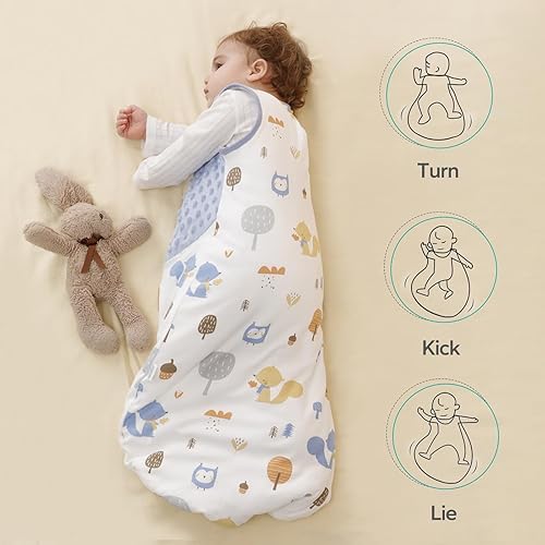 Miniatura 4 de Saco de dormir para bebé, saco de dormir de algodón de 1.5 tog para niños de 0 a 6 meses, manta con cremallera de 2 vías, color azul