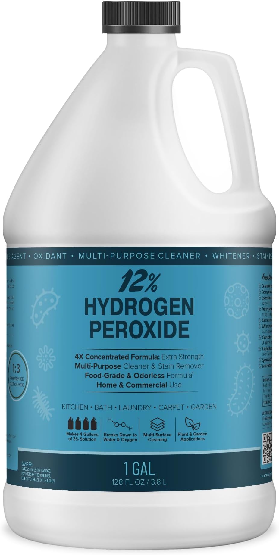 MAXTITE 12% Hydrogen Peroxide Solution - 1 Gallon Natural Cleaning Solution for Kitchen, Bath, Laundry, and Home - HDPE Jug with Child-Safe Cap Made in USA