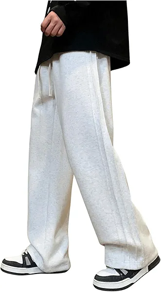 OYOANGLE Men's Textured Elastic Drawstring Waist Straight Leg Pants Casual Track Pants Sweatpants