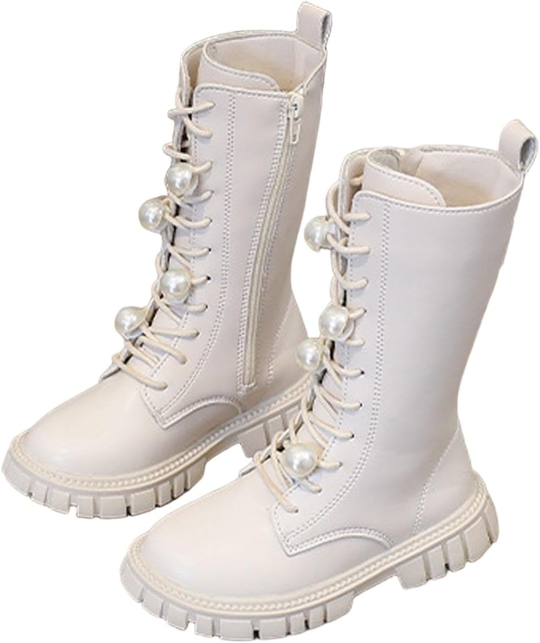 Girls Combat Boots - Lace Up Side Zip Design