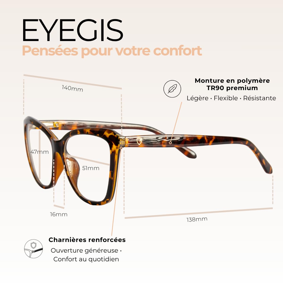 Louvre – Lunette Anti Lumiere Bleue Femme | Lunettes Œil de Chat Rétro pour Ecran Ordinateur Femme | Ecaille - Verres Clarity