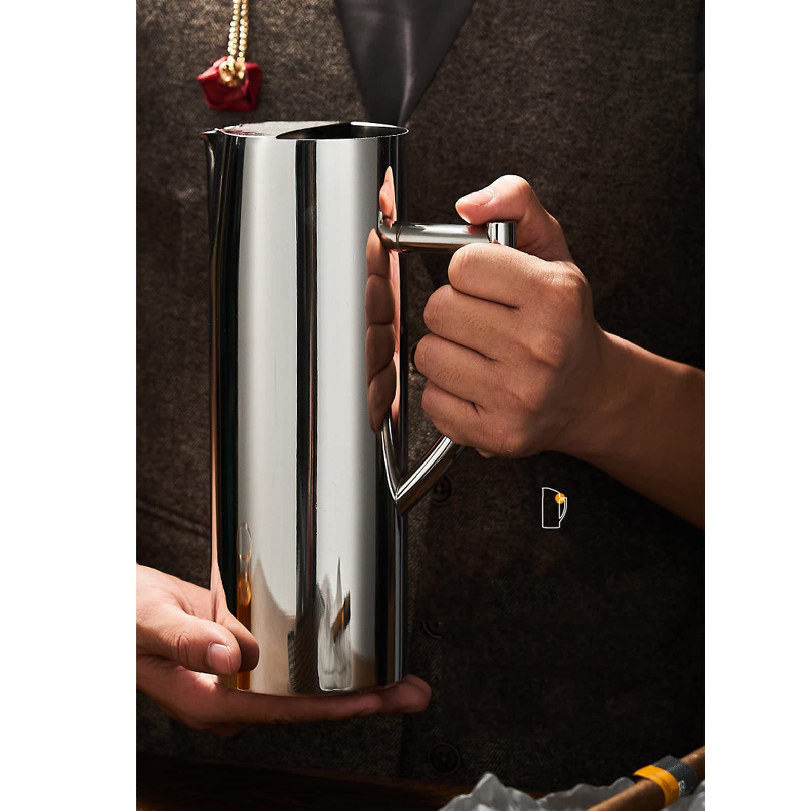 Pichet à Eau En Acier Inoxydable 1.4L Avec Garde-Glace – Carafe Élégante Pour Eau Froide, Jus, Thé Glacé, Orange