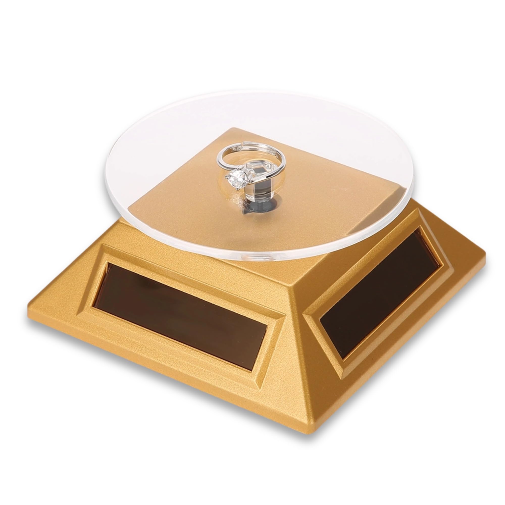Antilog Jewelry Display Stand, Solar Showcase 360 Degrees Turntable Rotating Watch Phone Jewelry Organizer Display Stand(Gold)
