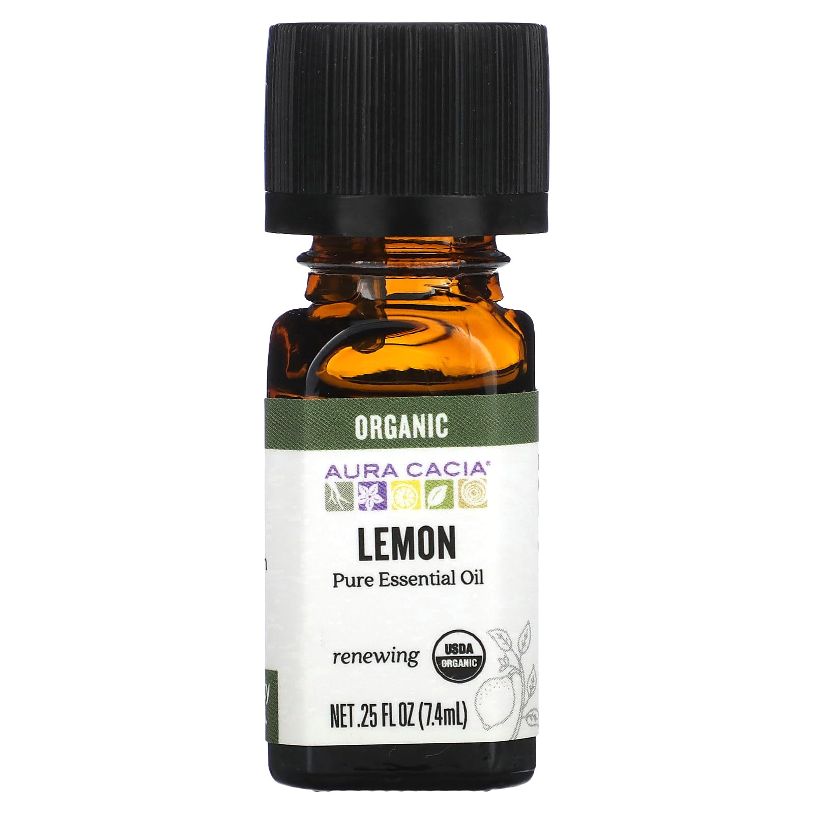 Aura Cacia Pure Essential Oil, Organic Lemon, 0.25 fl oz (7.4 ml)