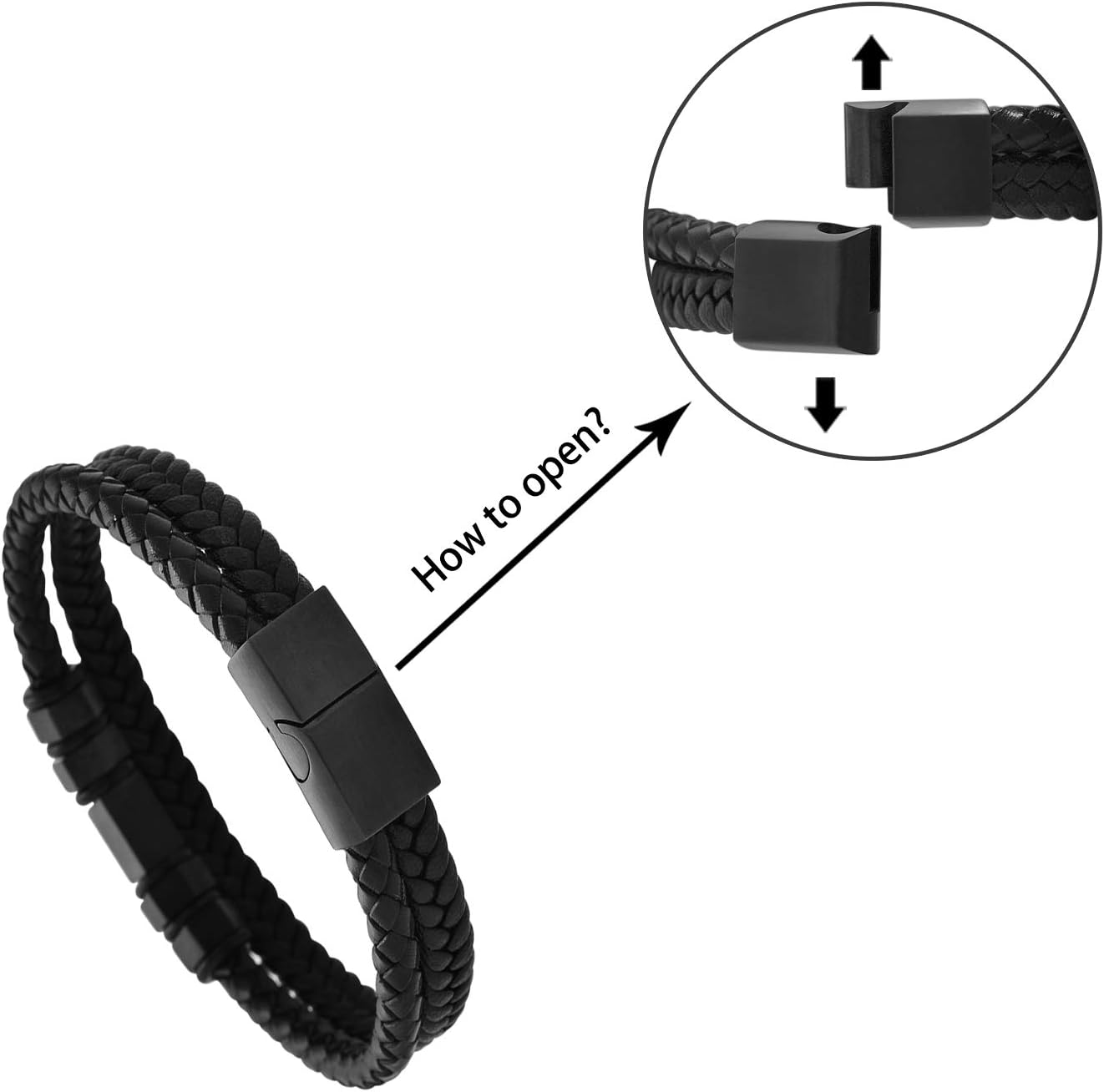 Men's Two-Layer Braided Genuine Leather Wheat Chain Bracelet with Stainless Steel Ornaments - Image 3