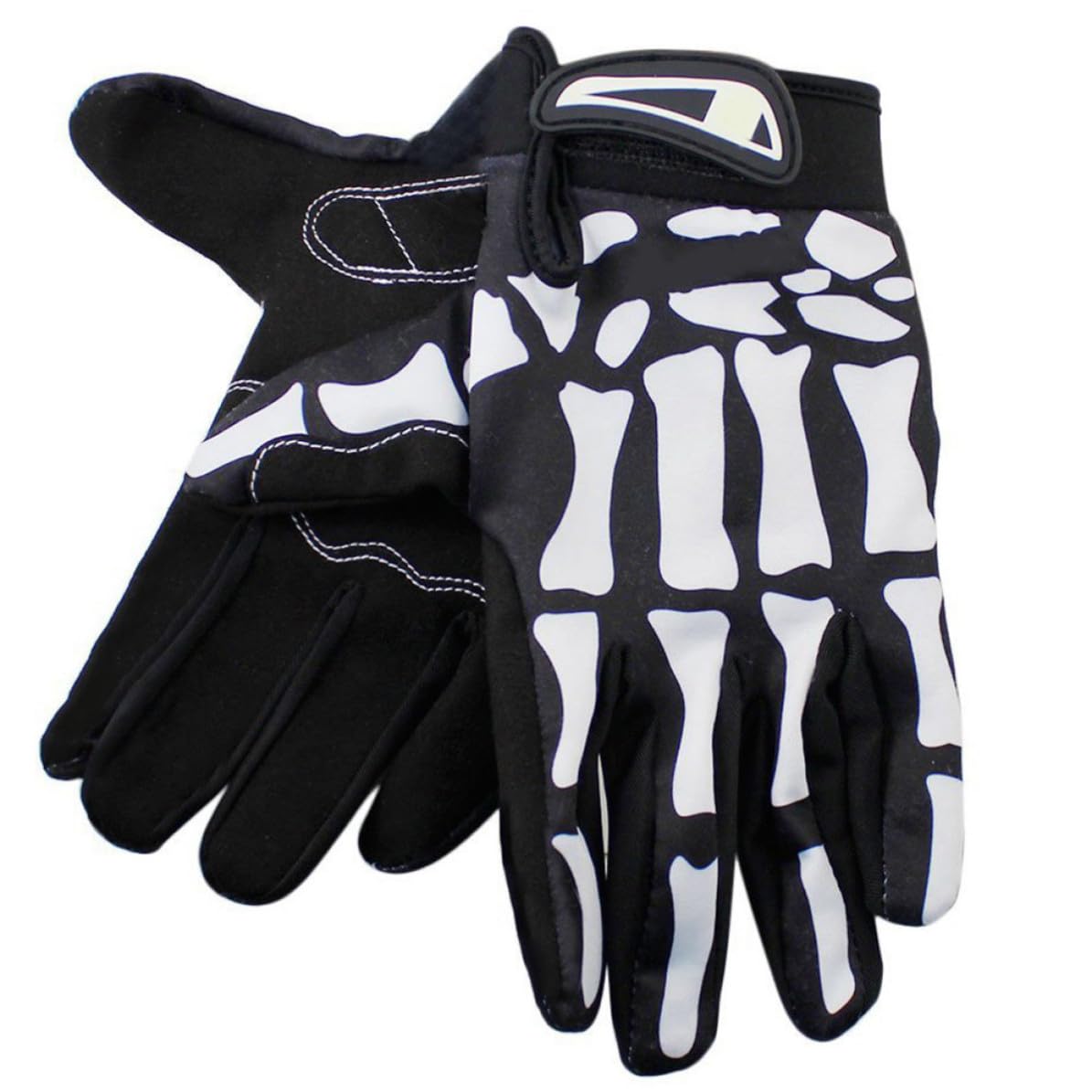 Abaodam 3 Pezzi Guanti Ciclismo Uomo Full Finger Neri Motivo Scheletro, Traspiranti in Poliestere Resistente e Silicone, per Appassionati di Sport Mtb