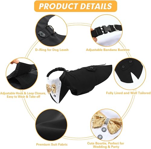 Miniatura 2 de EMUST Esmoquin para perros, disfraz formal de perro para boda, Halloween, Navidad, trajes de perro totalmente forrados para perros grandes con